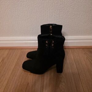 River Island Black Heeled Boots with Gold Accents